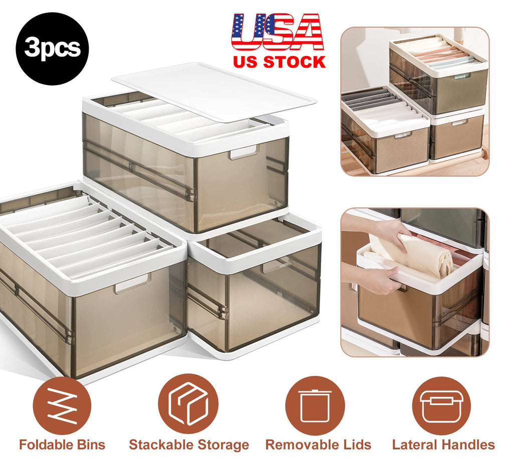 Foldable Storage Bins with Lids – 3-Pack