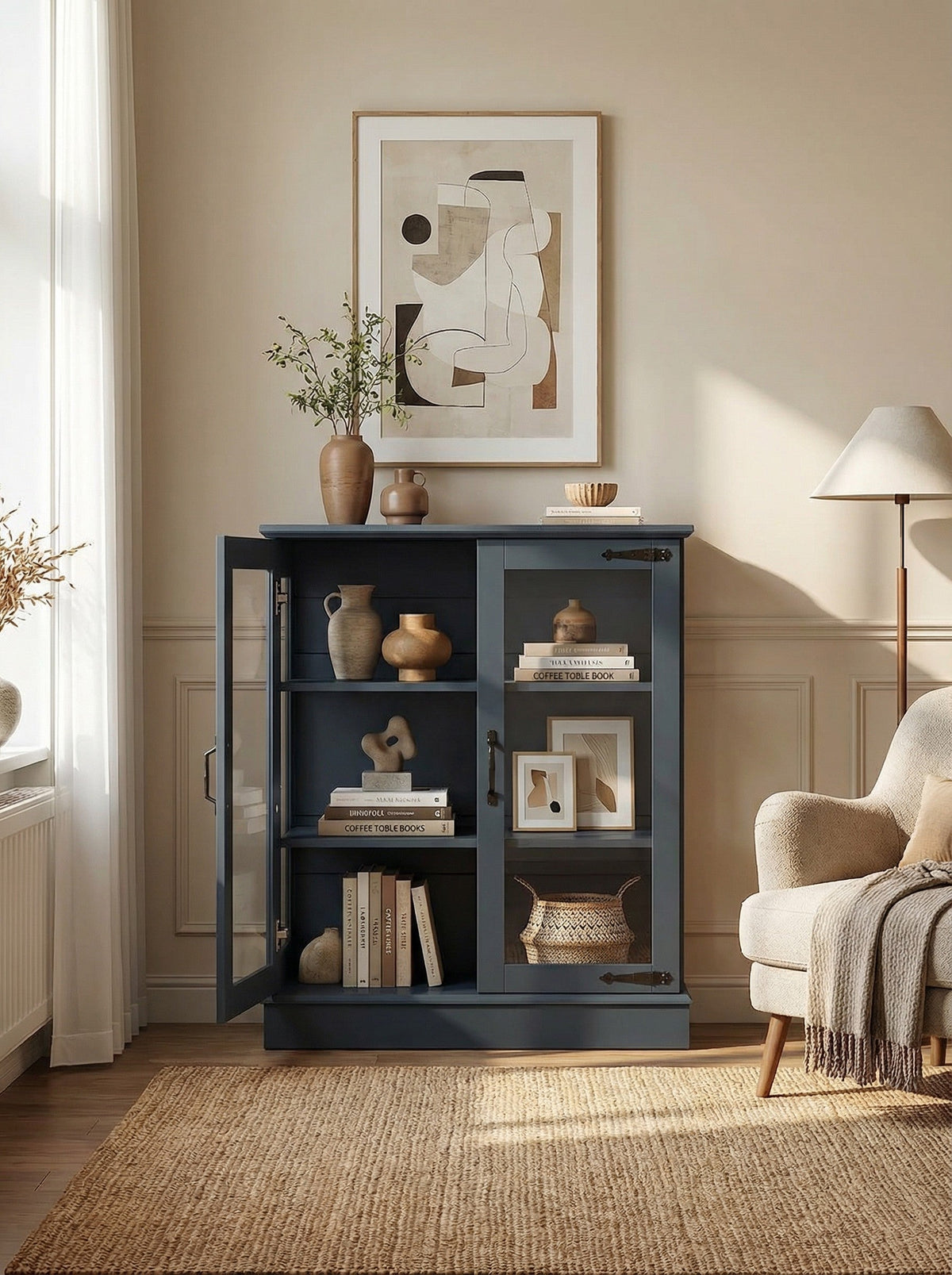 Modern Glass Door Cabinet – 3 Styles | Adjustable Shelves | Compact Storage Cupboard