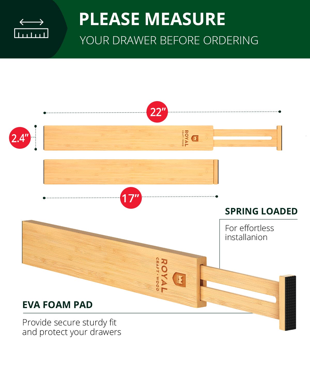 Drawer Dividers 22”, Natural