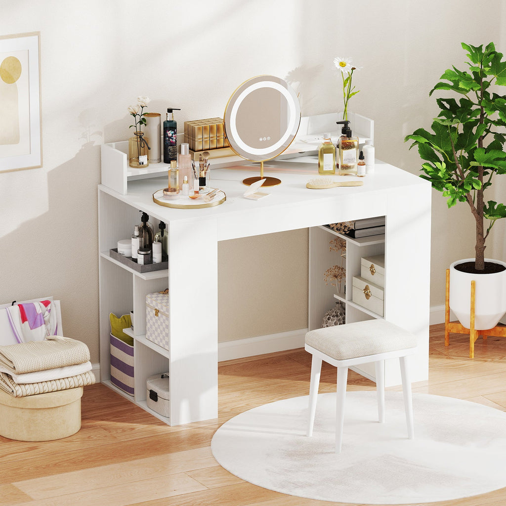 43 Inch Computer Desk with Power Outlets and 2 Bookcases-White