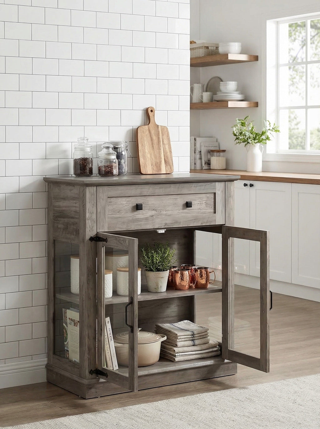 Modern Glass Door Cabinet – 3 Styles | Adjustable Shelves | Compact Storage Cupboard