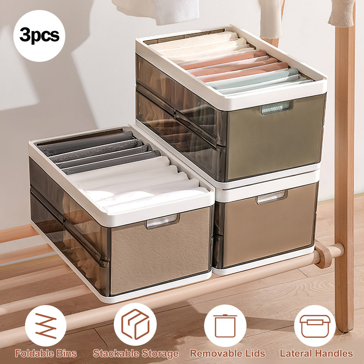 Foldable Storage Bins with Lids – 3-Pack