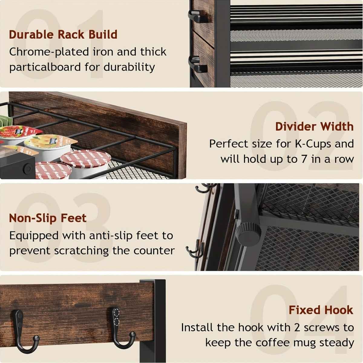 2-Tier Coffee Pod Organizer with Drawer & Mug Hooks