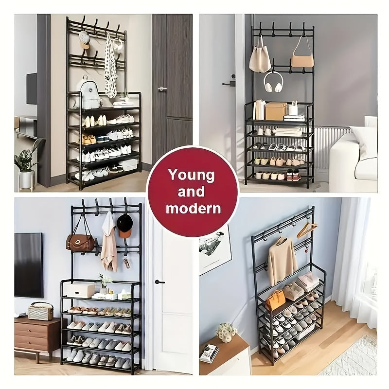 5-Tier Entryway Shoe Rack with Coat Hooks
