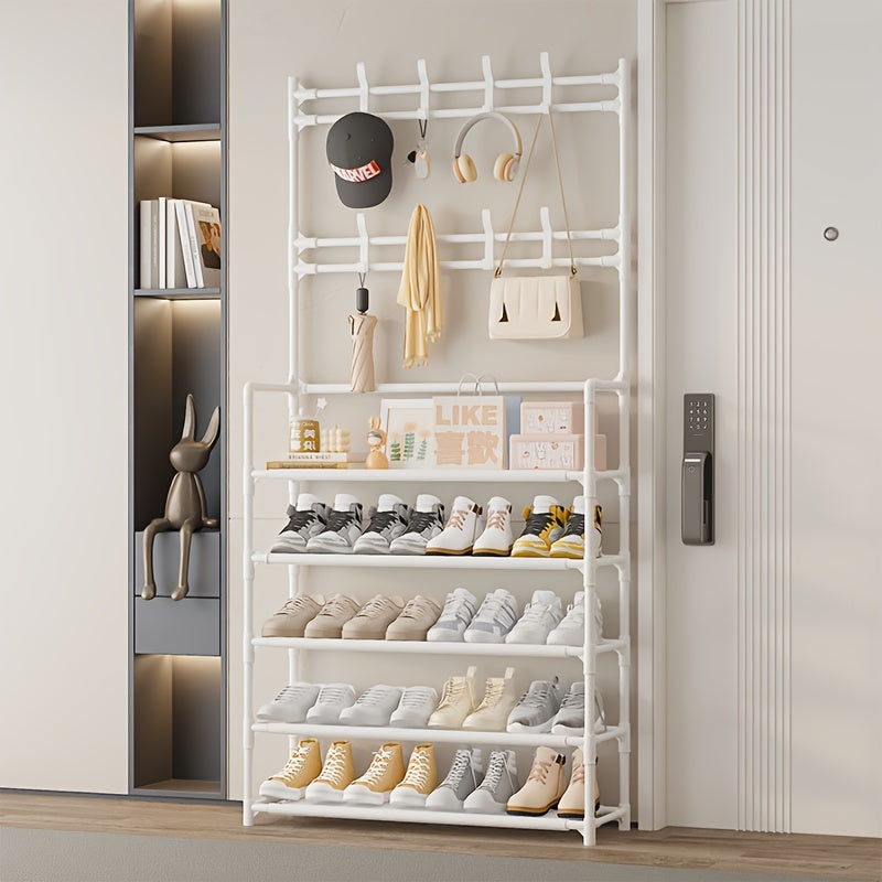 5-Tier Entryway Shoe Rack with Coat Hooks