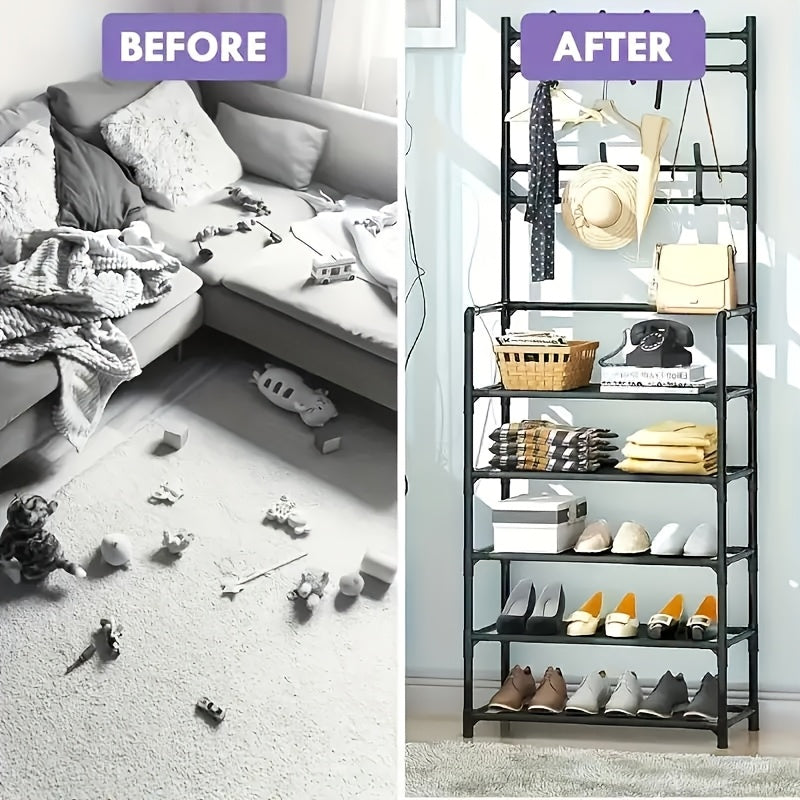 5-Tier Entryway Shoe Rack with Coat Hooks