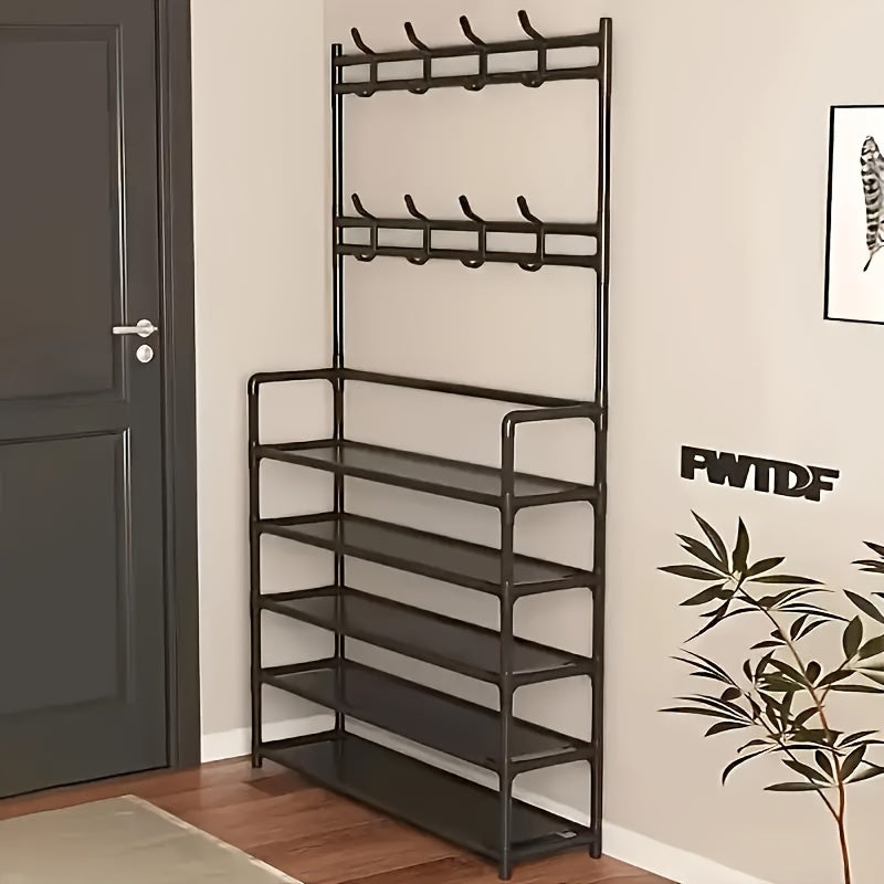 5-Tier Entryway Shoe Rack with Coat Hooks