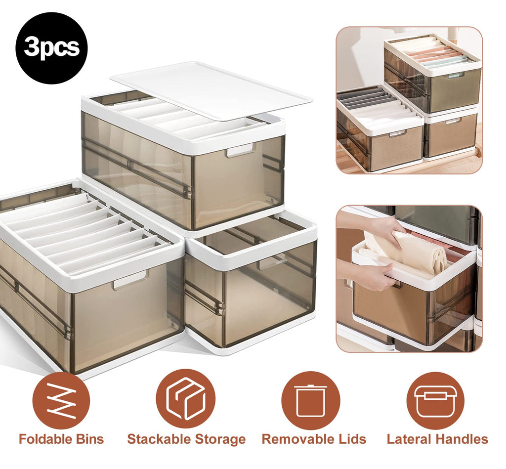 Foldable Storage Bins with Lids – 3-Pack