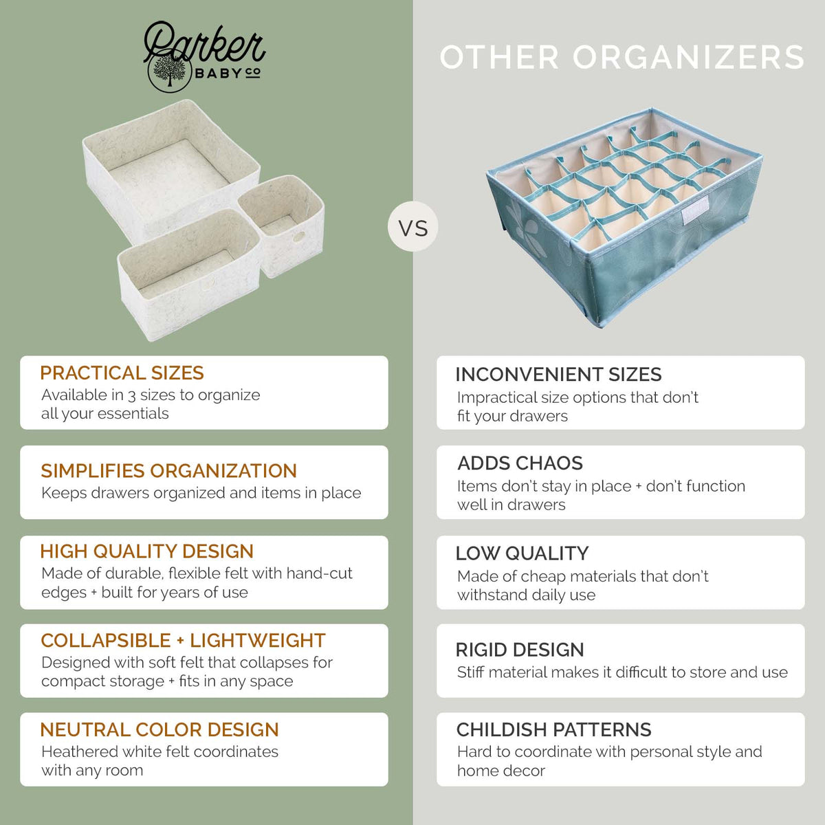 Felt Drawer Organizers – 3-Piece Set